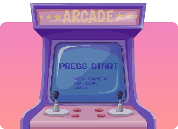 violate arcade machine with gold writing ARKADE on the top Arcade machine